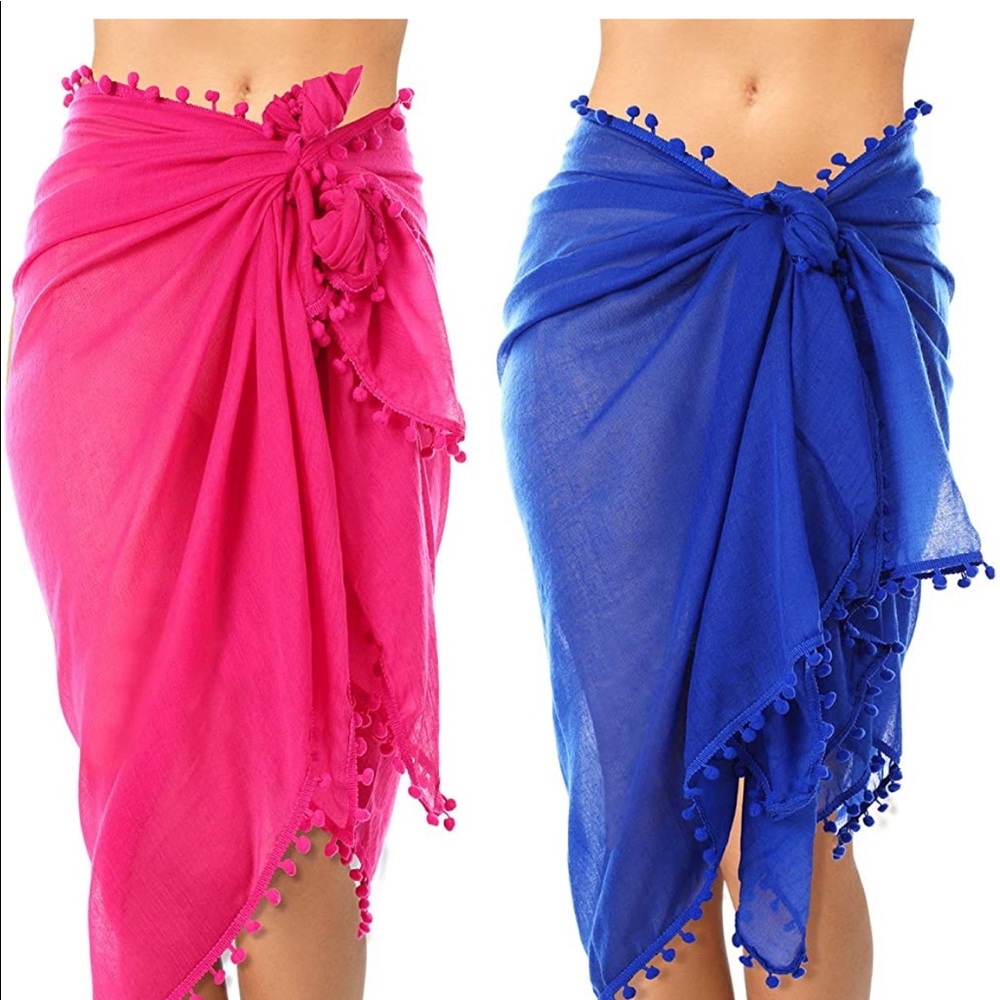 2 pieces Sarong Cover Ups, long Chiffon with Tassels.
